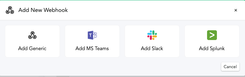 Screenshot of the Webhook options - Canary platform
