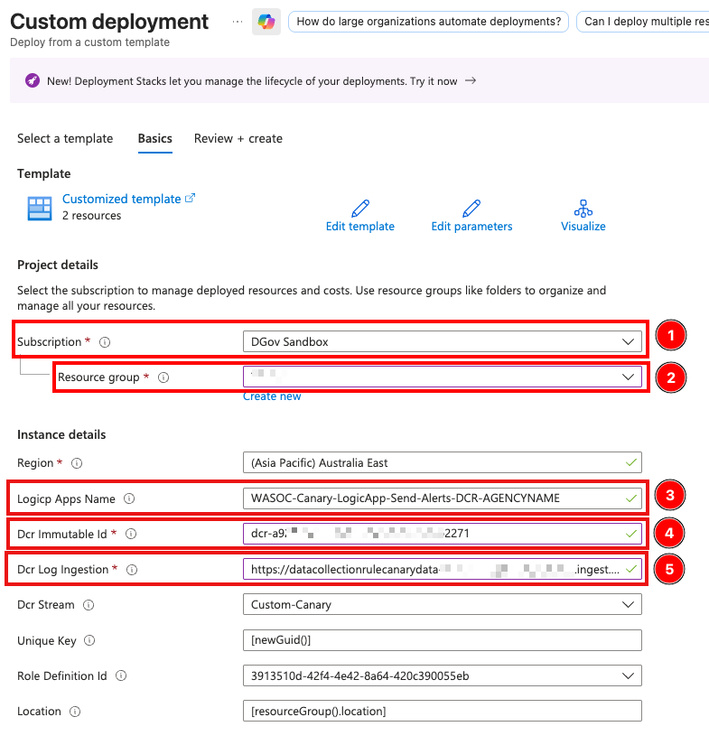 Screenshot of the Logic App ARM Template Deployment