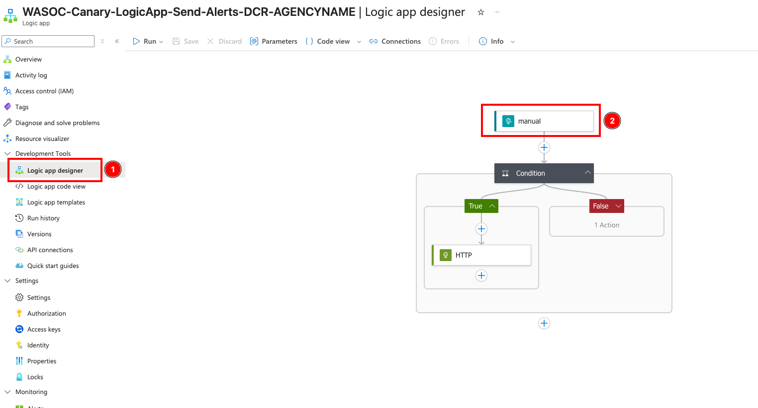 Screenshot of the Logic app designer - trigger action